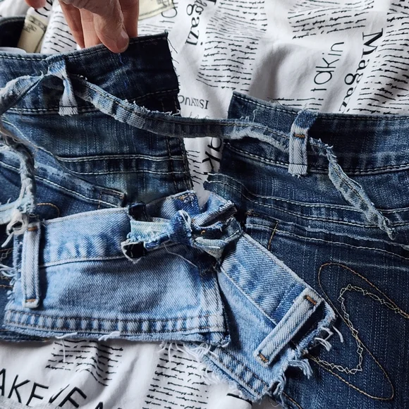 Designer Corset Sexy Top Upcycled Denim Distressed Fabric Boho Shabby Chic - Picture 10 of 14